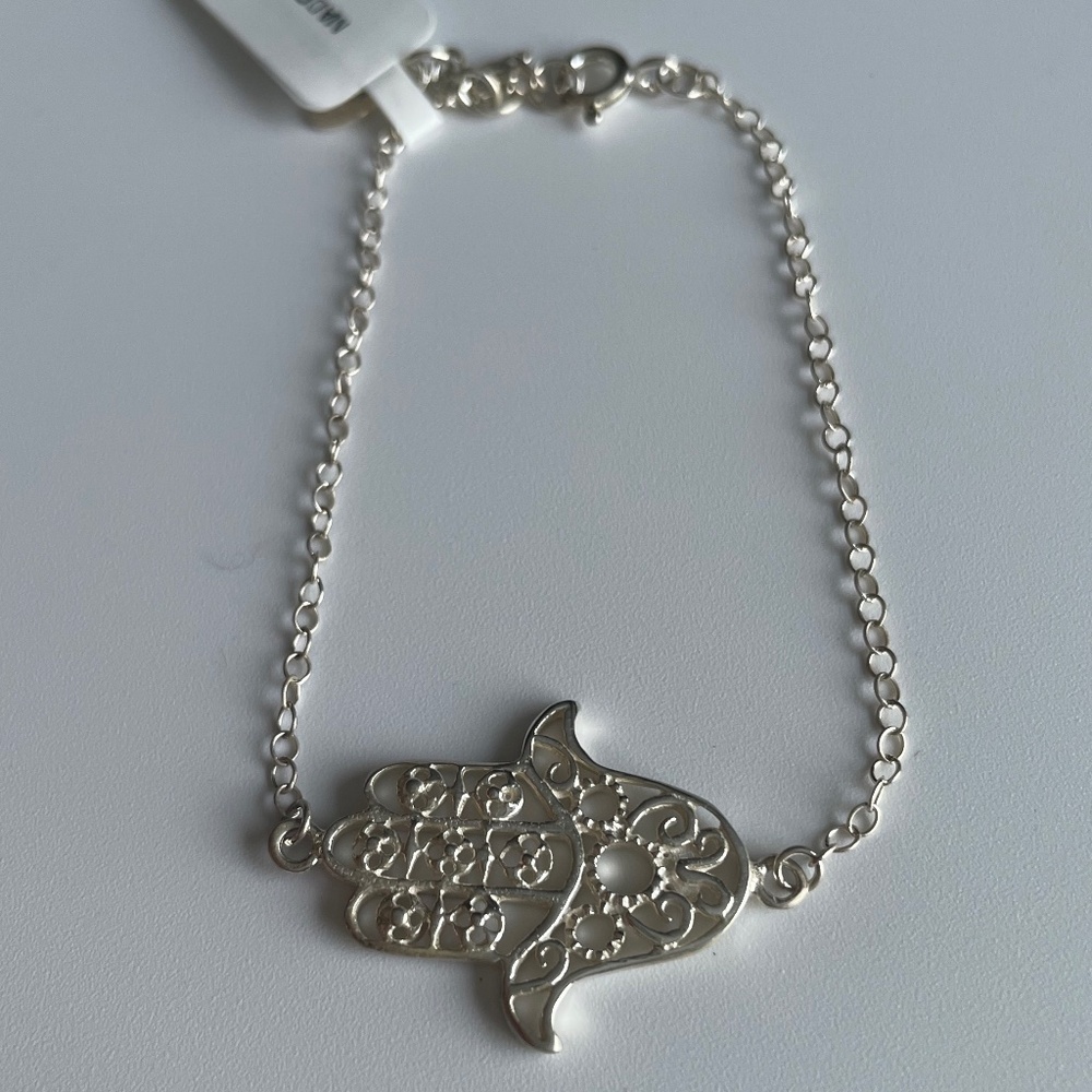 Hamsa Hand Sterling Silver Bracelet 7-7 1/2” NWT